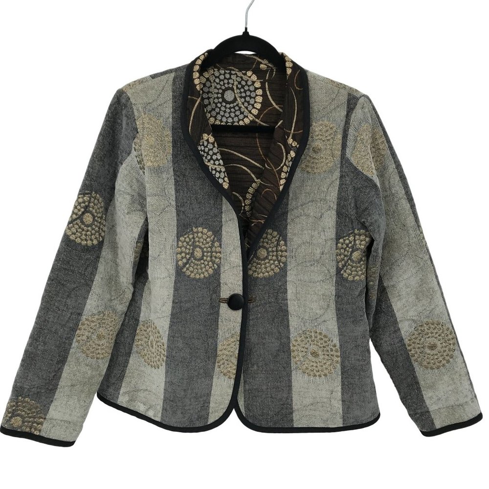 Trimdin Womens Reversable Tapestry Print Long Sleeve Jacket Size M/L